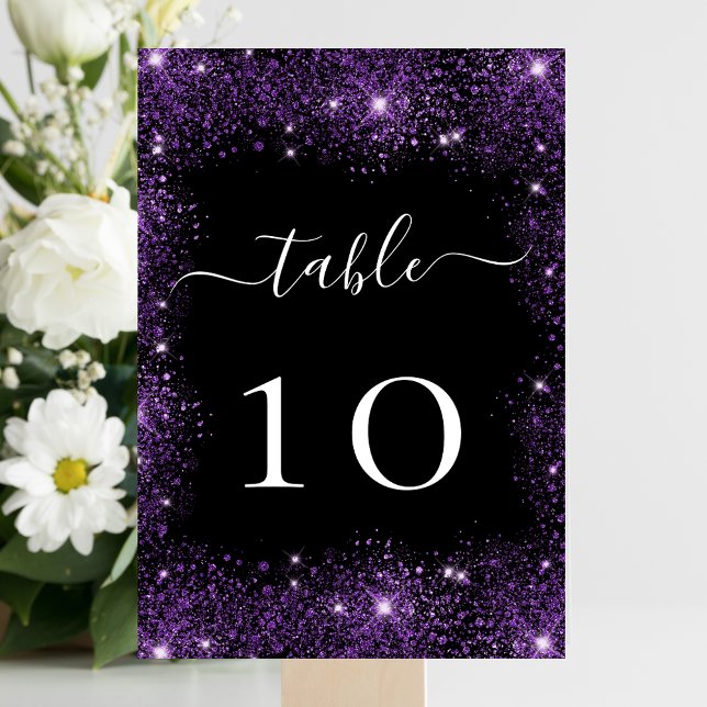 Numéro De Table Mariage brillant parties scintillant violet noir (Créateur téléchargé)