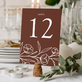 Numéro De Table Mariage Brown floral esquissé