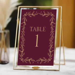 Numéro De Table Mariage Cadre Floral Toile Champagne Bourgogne