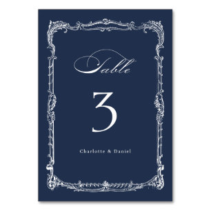 Numéro De Table Mariage cadre vintage Navy écriture classique