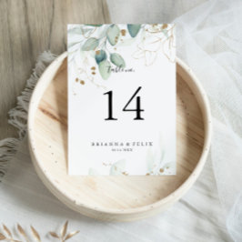 Numéro De Table Mariage Calligraphie Eucalyptus Doré