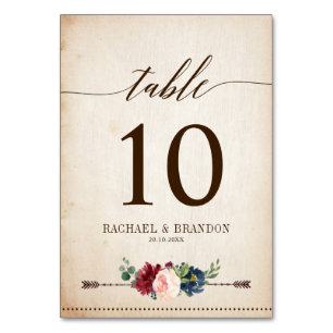 Numéro De Table Mariage campagnard de Boho Rustique Floral de la m