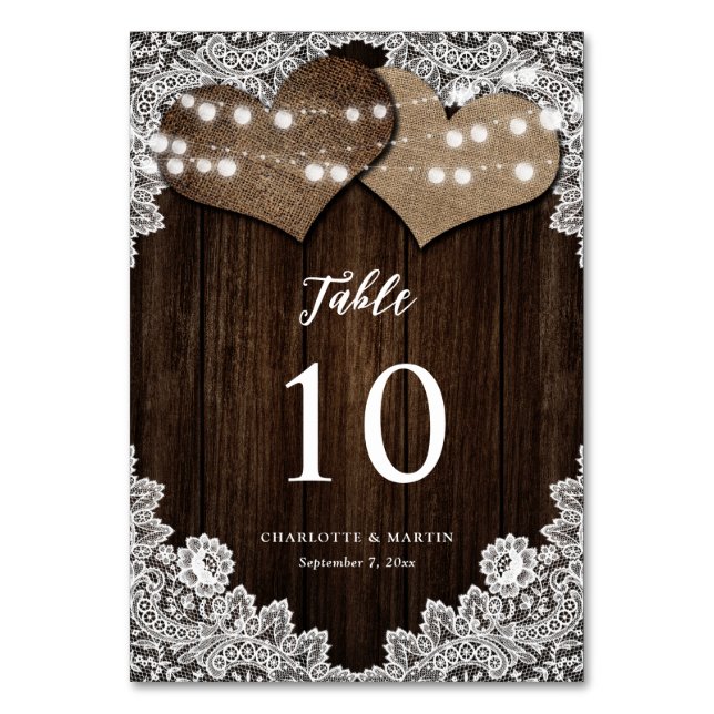 Numéro De Table Mariage campagnard de dentelle fleurie en bois rus (Par défaut)