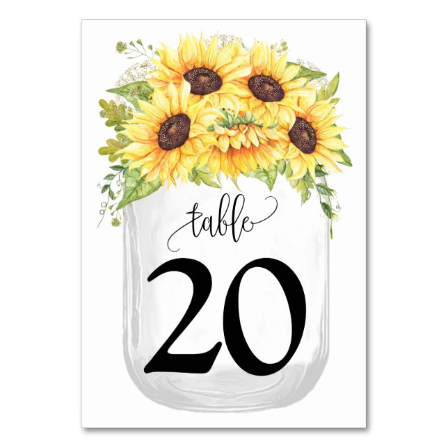 Numéro De Table Mariage campagnard de Sunflowers Mason Jar (Par défaut)