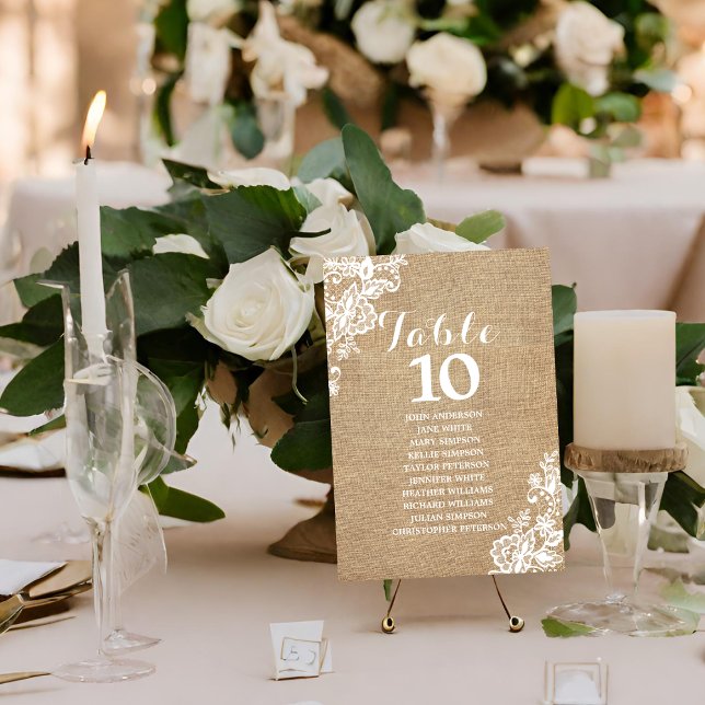 Numéro De Table Mariage campagnard Rustique Burlap Et Dentelle (Créateur téléchargé)