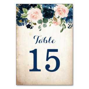 Numéro De Table Mariage campagnard rustique Rose bleu bleu marine