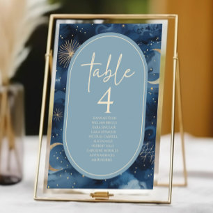 Numéro De Table Mariage Céleste Bleu Or Élégant Ciel Étoilé