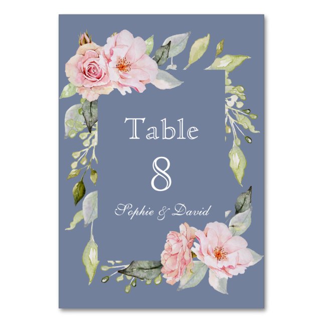 Numéro De Table Mariage Charm Rose Floral Bleu Poussiéreux (Par défaut)
