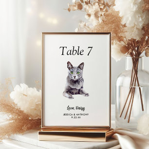 Numéro De Table Mariage Chat Aquarelle Moderne Simple