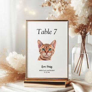 Numéro De Table Mariage Chat Aquarelle Moderne Simple