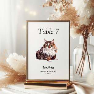 Numéro De Table Mariage Chat Aquarelle Moderne Simple