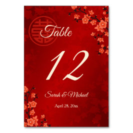 Numéro De Table Mariage chinois en fleurs de cerisiers rouges