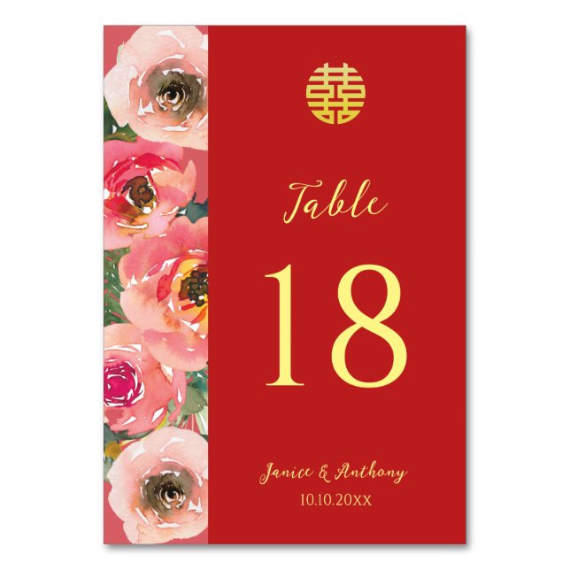Numéro De Table Mariage chinois moderne rose fleuri frontière (Par défaut)