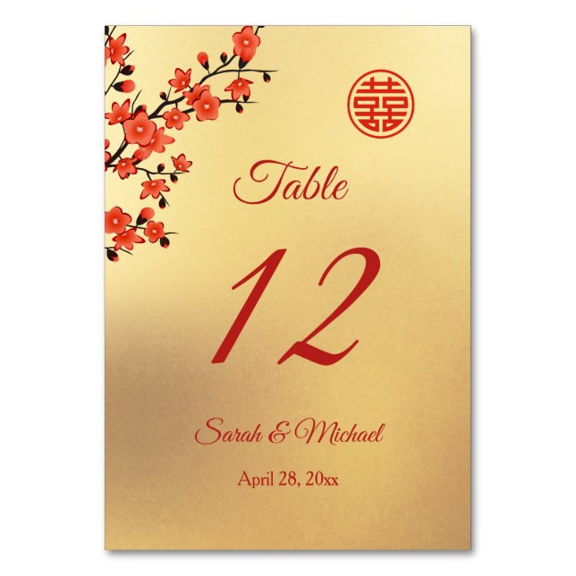 Numéro De Table Mariage chinois Red Cherry Blossom Gold (Par défaut)