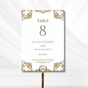 Numéro De Table Mariage chrétien baroque orné élégant