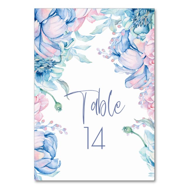 Numéro De Table Mariage | Ciel Bleu et Bubblegum Pink Peonies (Par défaut)