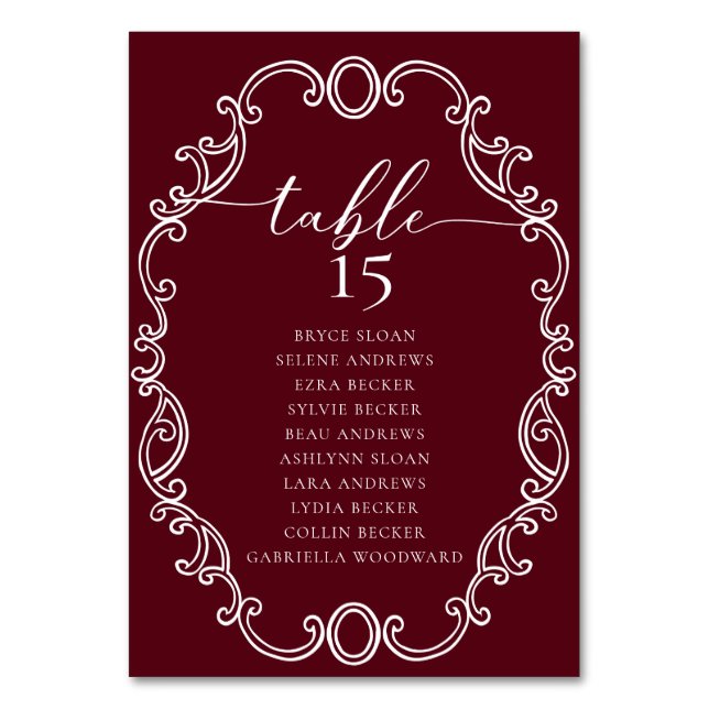 Numéro de table Mariage classique de script simple (Dos)