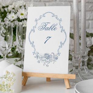 Numéro De Table Mariage Classique Élégant Cadre Floral Bleu Poussi