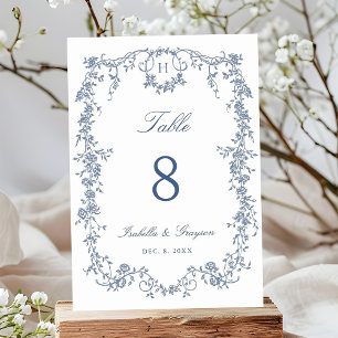 Numéro De Table Mariage Classique Français Victorien Cadre Bleu