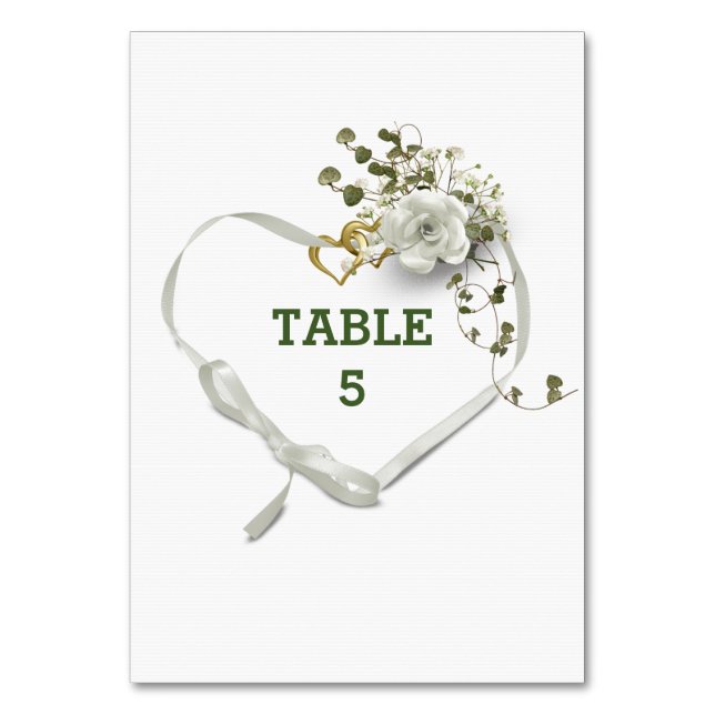 Numéro de table mariage Coeur de ruban blanc (Par défaut)