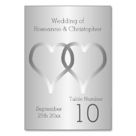 Numéro de table mariage Coeurs d'argent