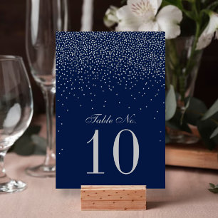 Numéro De Table Mariage Confetti en argent de marine bleu et de gl
