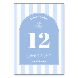 Numéro De Table Mariage Côtier Bleu Et Blanc Minimaliste