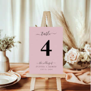 Numéro de table mariage Couleur rose simple