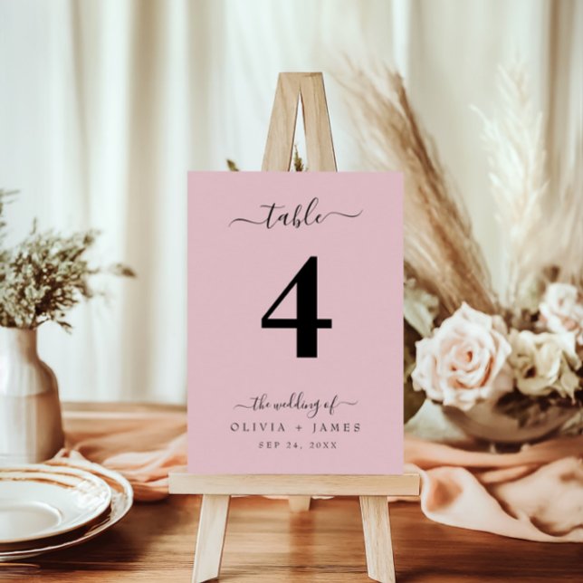 Numéro de table mariage Couleur rose simple (Wedding Table Number Simple Solid Pink Color)