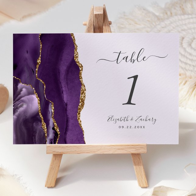 Numéro De Table Mariage d'agate d'or violet (Créateur téléchargé)