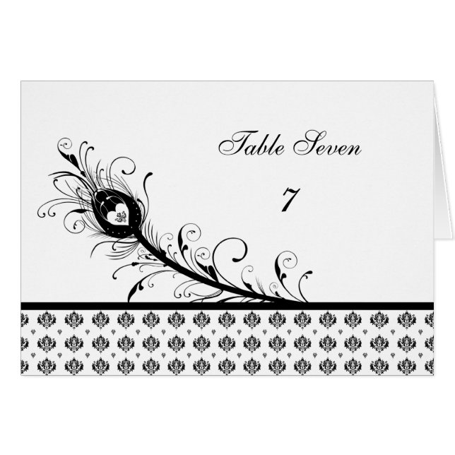 Numéro de table Mariage damassé noir et blanc (Devant horizontal)
