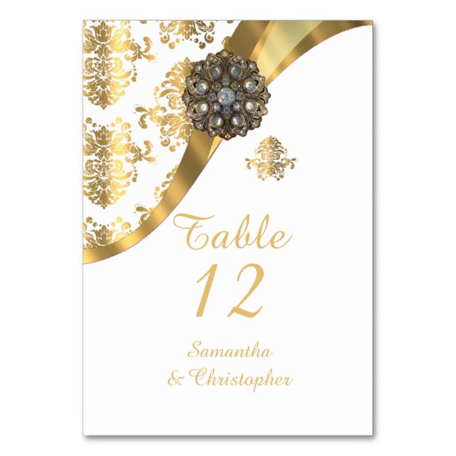 Numéro De Table Mariage damassé vintage blanc et or (Par défaut)