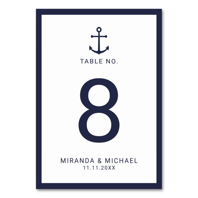 Numéro De Table Mariage d'Ancre bleu marine moderne (Par défaut)
