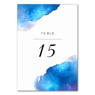Numéro De Table Mariage d'aquarelle bleu