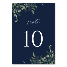Numéro De Table Mariage d'aquarelle botanique bleu marine