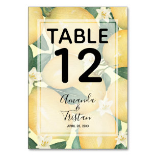 Numéro De Table Mariage d'aquarelle citrons et verdure