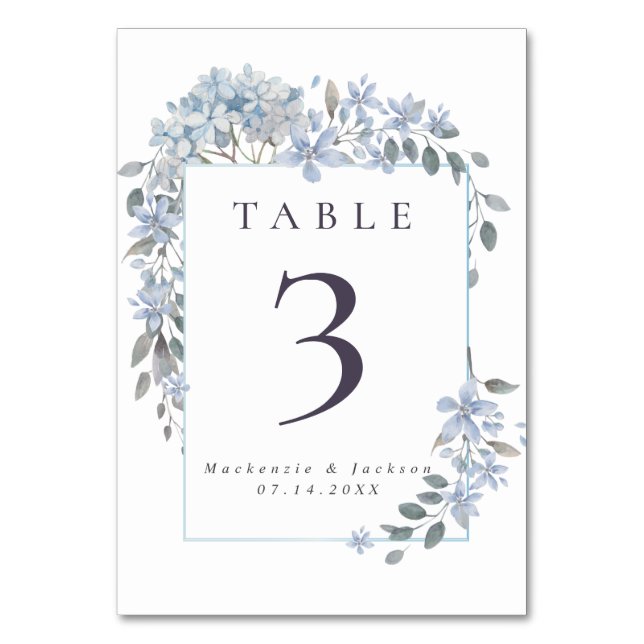 Numéro De Table Mariage d'aquarelle de cadre Blue Hydrangeas (Par défaut)
