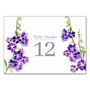 Numéro De Table Mariage d'aquarelle de fleur de ciel fleurie viole