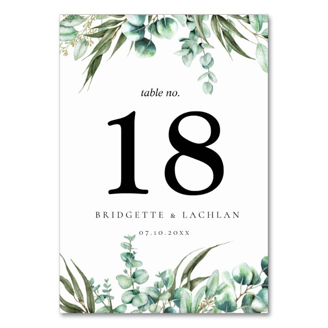 Numéro De Table Mariage d'aquarelle Eucalyptus de verdure rustique (Par défaut)
