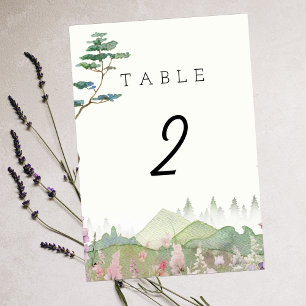 Numéro De Table Mariage d'aquarelle fleur sauvage Mountain