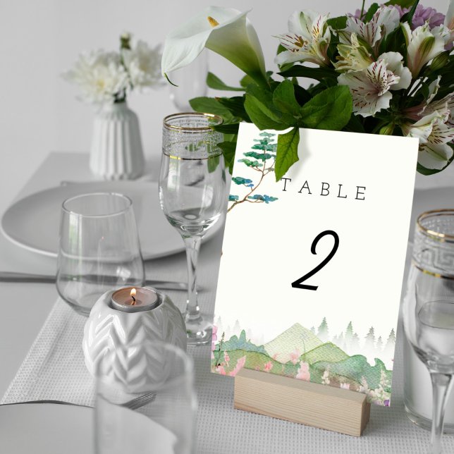 Numéro De Table Mariage d'aquarelle fleur sauvage Mountain (Créateur téléchargé)