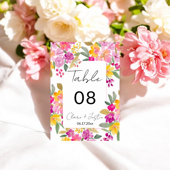 Numéro De Table Mariage d'aquarelle florale du printemps (Spring Summer Floral Watercolor Wedding Table Number)