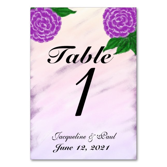 Numéro De Table Mariage d'aquarelle florale pourpre Tableau n° Car (Par défaut)
