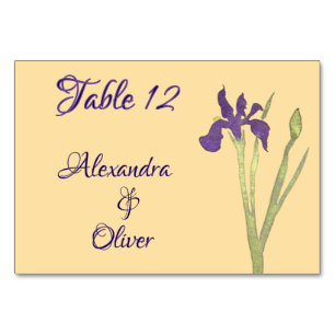 Numéro De Table Mariage d'aquarelle Purple & Gold Iris
