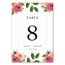 Numéro De Table Mariage d'aquarelle rose pâle