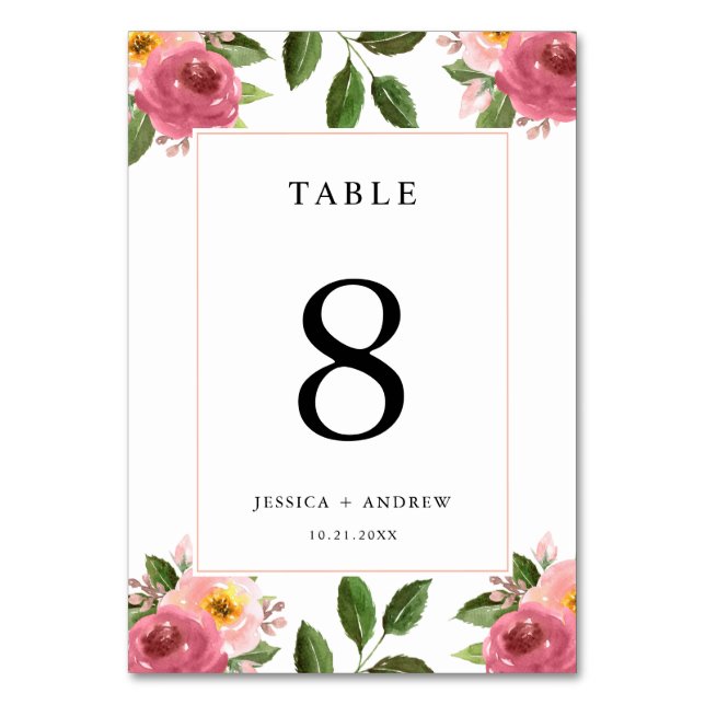 Numéro De Table Mariage d'aquarelle rose pâle (Par défaut)