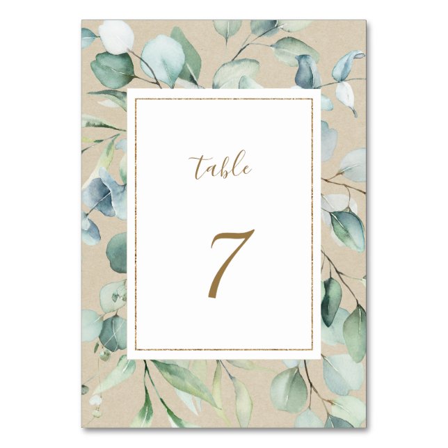Numéro De Table Mariage d'aquarelle vert or rustique (Par défaut)