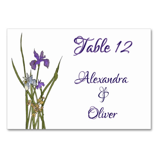 Numéro De Table Mariage d'aquarelle violet et bleu Iris (Devant)