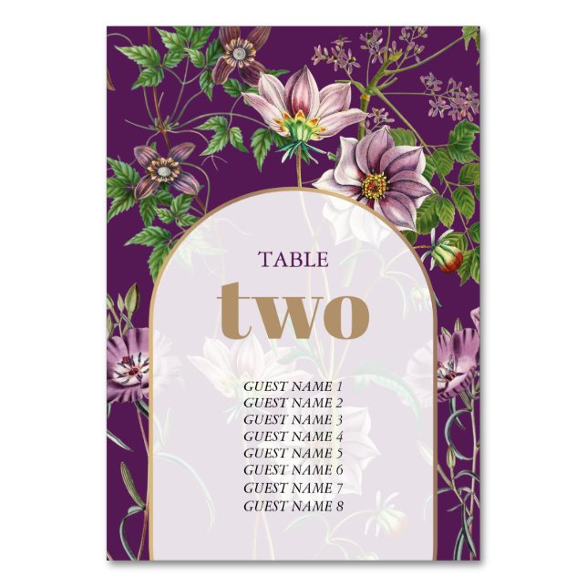 Numéro De Table Mariage d'arc doré fleuri violet (Par défaut)