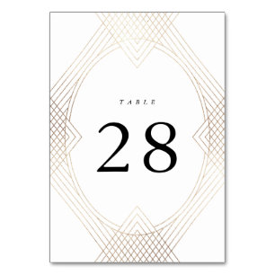 Numéro De Table Mariage d'Art Déco Géométrique Ovale Blanc Or
